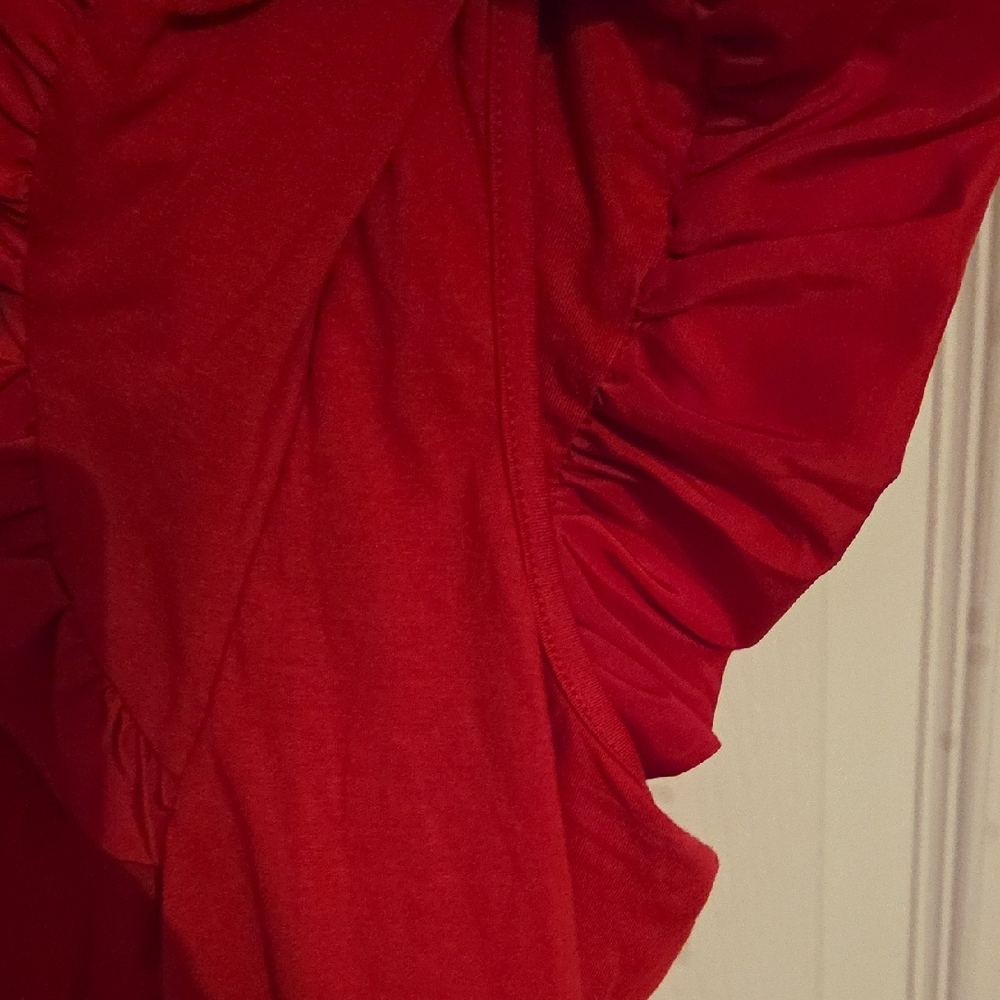 Vibrant Red Ruffled Flutter Sleeve Blouse - Picture 9 of 13
